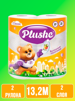 Полотенце бумажное Plushe Classic Белая 2 рулона 13,2м 2 слоя 1/12